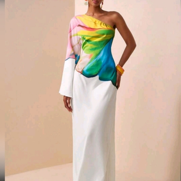 COPY - Colorful One-Shoulder Maxi Dress. - Picture 1 of 5